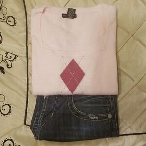 New York & Co pink argyle sweater